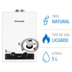 SPLENDID - Pack Calefont 5 Litros Gas Licuado Tiro Natural + Regulador