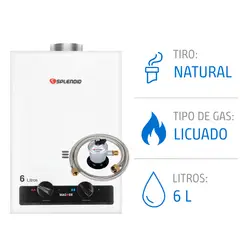 SPLENDID - Pack Calefont 6 Litros Gas Licuado Tiro Natural + Regulador
