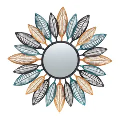 MUNDO ONLINE - Espejo Deco Mural Boho Modern Plumas de Metal 80 cm