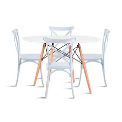 KLIK - Comedor Eames 80cm redonda Blanca + 4 Sillas Crossback Danubio Blancas