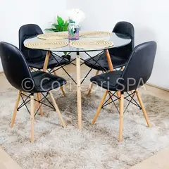 CORI CORI - Juego de Comedor Vidrio 100cm + 4 Capitonne Eames Ecocuero