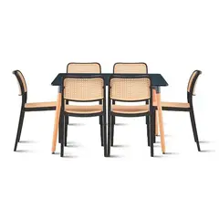 KLIK - Comedor Mesa 120x80 Rectangular Negra + 6 Sillas de Comedor Enrejada