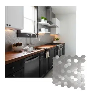 MERCAR RAY - Mosaico Salpicadero Autoadhesivo Aluminio Hexágono Plata 29x285cm