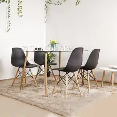 CORI CORI - Juego de Comedor Vidrio 120x 80cm + 4 Sillas Eames Negro