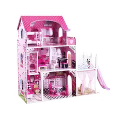 TODODESCUENTO - Casa Muñeca De Madera 3 Pisos Con Resbalin