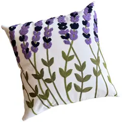 MANDIRHOME - Funda de Cojín Bordado Lavandas Morado Cuadrado