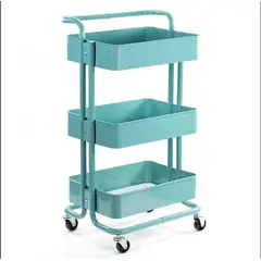GENERICO - CARRITO ORGANIZADOR ESTANTE 3 NIVELES VERDE CON RUEDAS