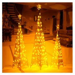 GENERICO - Arbol navidad metalico piramide con luz LED 150cm Dorado