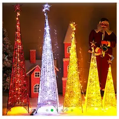 GENERICO - Arbol navidad metalico piramide con luz LED 150cm Plateado