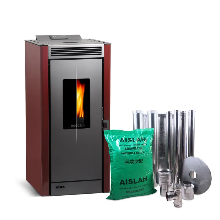 Pack estufa a pellet Black Vision Burdeo + kit de Instalación