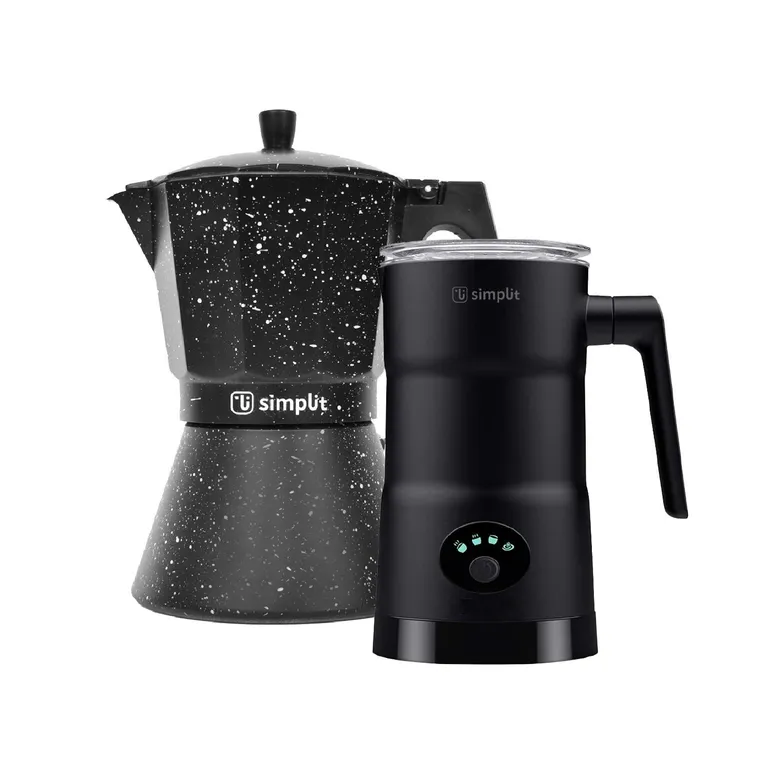 Pack Cafetera Italiana 12 Tz +Espumador 4 en 1 Negro