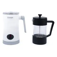 SIMPLIT - Pack Cafetera Francesa + Espumador 4 en 1 Blanco