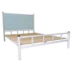 FUTONES Y MUEBLES - Cama 2 Plazas Blanco-Celeste