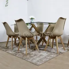 CORI CORI - Juego de Comedor Medlock Vidrio 140x90 + 6 Tulip Beige