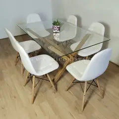 CORI CORI - Juego de Comedor Medlock Vidrio 140x90 + 6 Sillas Capitonné Blanca