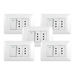 GENERICO - Pack 5 Tomacorriente Doble 10A + Interruptor Simple 9/12 10A 250V