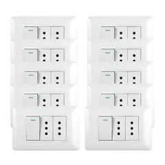 WANT - Pack 10 Tomacorriente Doble 10A + Interruptor Simple 9/12 10A 250V