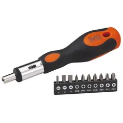 BLACK+DECKER - Atornillador tipo Ratchet + 10 puntas BDHT68127