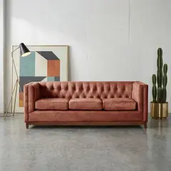 LATAM HOME - Sofa Roma 3 Cuerpos Capitoné Cuero Colorado