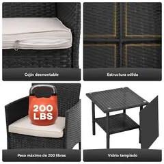 ELEMENT DESIGN - Juego de Terraza y Balcón de Ratán Sintético 3 Piezas