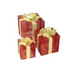 GENERICO - Decoracion navideña - Set de 3 Cajas de navidad con luz LED Rojo