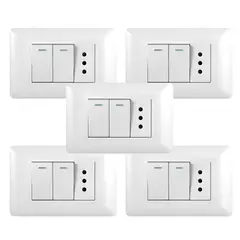 WANT - Pack 5 Tomacorriente Simple 10A 250V + Interruptor Doble 9/12 10A 250V