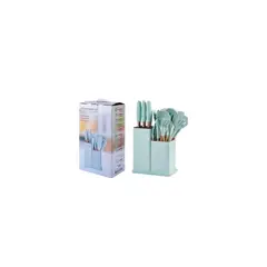 ANGELES DEL HOGAR - Juego Utensilios Silicona Con Soporte Madera 19 Piezas