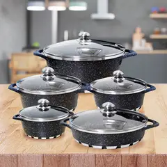 GENERICO - Batería de Cocina 10 Piezas Altas Granito Antiadherente Negra