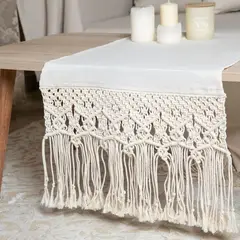 DEKOHOME - Camino de mesa bordes macramé 230x40cm