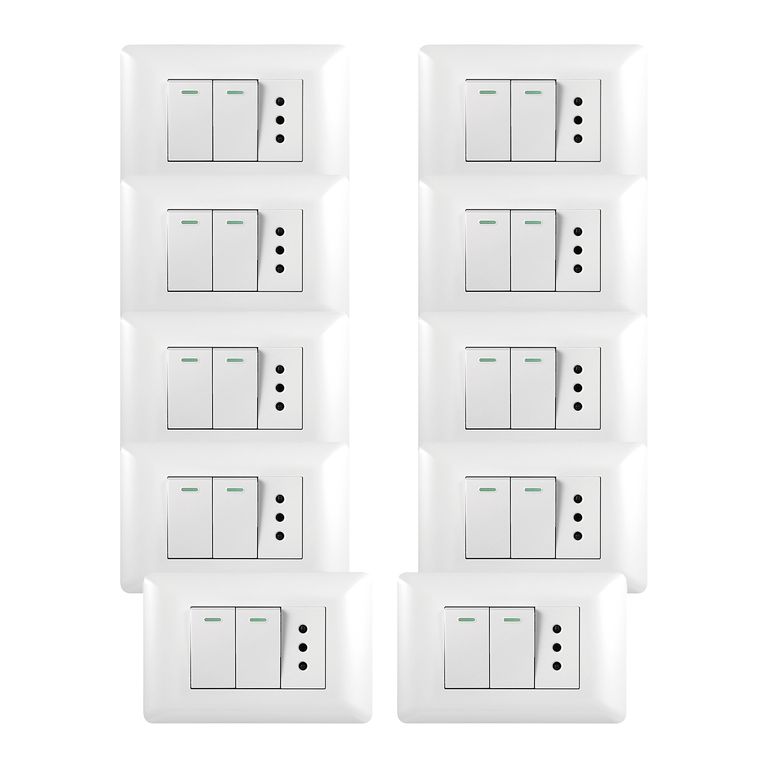10 Tomacorriente Simple 10A 250V + Interruptor Doble 9/12 10A 250V