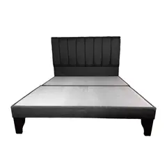 FLOBAL - Cama Europea 2 Plazas Base Dividida + Respaldo Fanjas Negro