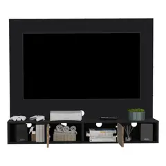 FMFURNITURE - Panel TV 56" Con 2 Repisas Y 2 Puertas Fm-008N Negro