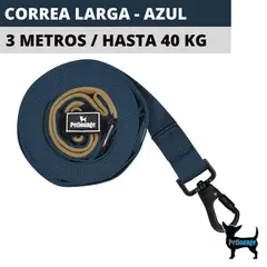 PETLOUNGE - Correa Larga Perros - Reforzada - 3 Metros - Azul - Perro