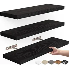 RAGNAR - Repisas Flotantes De Madera Estante MDF Premium Negro Pack x3