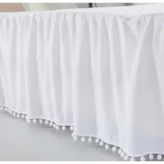 TODOHOGAR SANTIAGO DE CHILE - Faldon completo para cama KING blanco con pompones