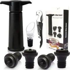 LELOX - 7 Piezas Tapón para Vino y Vino Tinto Bomba de Vacío Negro