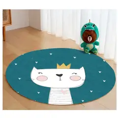 KIVARA - Alfombra Infantil Redonda Rey Gato 110 Cm Tapete Dormitorio