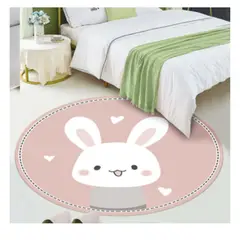 KIVARA - Alfombra Infantil Redonda Conejito 110 Cm Tapete Dormitorio