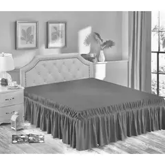 GENERICO - Faldon de Cama 2 Plazas 155x200x40 Gris