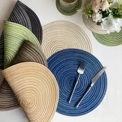 GENERICO - Set De 6 Individuales Redondos Trenzados 38cm/BEIGE
