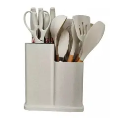 WAKESHOME - Juego de Utensilios de Cocina de 19 piezas con Base y Tabla de Cortar