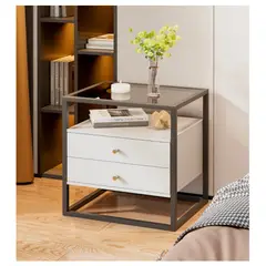 HOMER DESIGN - Velador Vanguardia 2 Cajones 50*40*53cm Repisa Vidrio