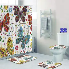 GENERICO - Juego de cortina y alfombra para el baño 04 piezas