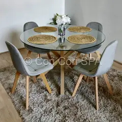 CORI CORI - Comedor Warwick 100cm + 4 Sillas Capitonne Velvet Gris