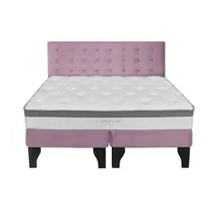 5 SUEÑO - Cama Europea 2 Plazas + Respaldo Capitoné Negro Rosada