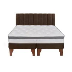 5 SUEÑO - Cama Europea 2 Plazas + Respaldo Tubular Madera Café