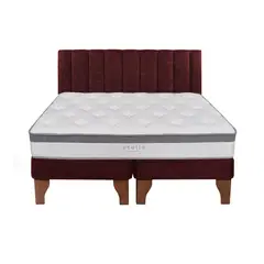 5 SUEÑO - Cama Europea 2 Plazas + Respaldo Tubular Madera Burdeo