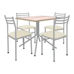 FUTONES Y MUEBLES - Comedor metálico 4 sillas Summer Plata/Crudo.