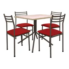 FUTONES Y MUEBLES - Comedor metálico 4 sillas Summer Castaño/Rojo.