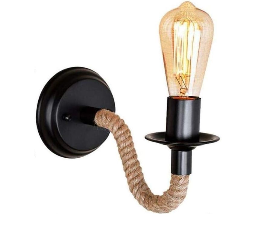Aplique Rustico De Cañamo Con Ampolleta Vintage De Regalo